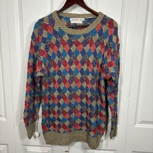 Northern Isles Grandpa Sweater M Hand Knit Argyle Retro Y2K Preppy Fall Layer